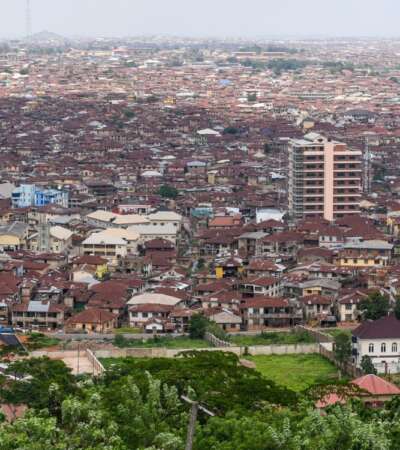 Ibadan, Oyo, Nigeria - April 15, 2024: Ariel view of Ibadan city.