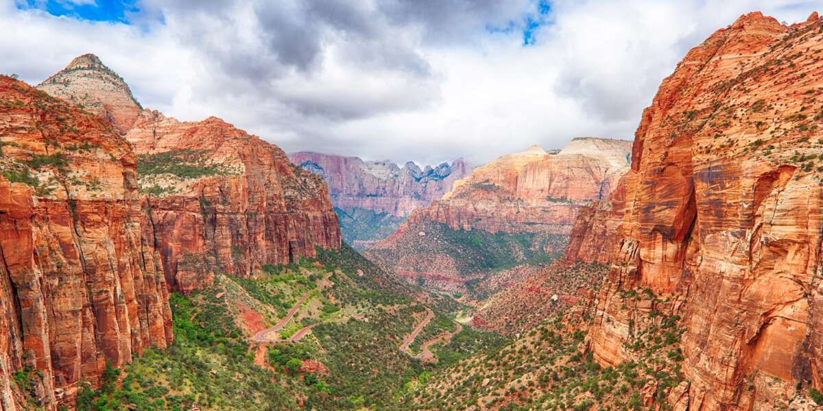 American Southwest National Parks - Amphitheater of East Temple seen from Canyon Overlook, Zion  National Park, Utah, USA.