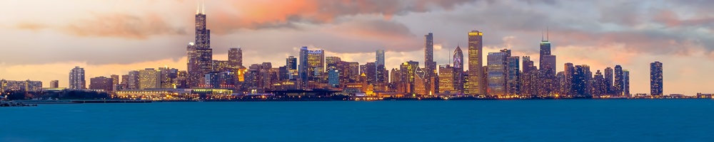 Downtown Chicago city skyline cityscape in United States