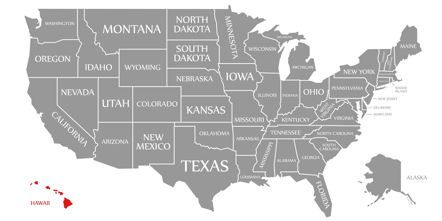 The 50 states of the U.S.A.