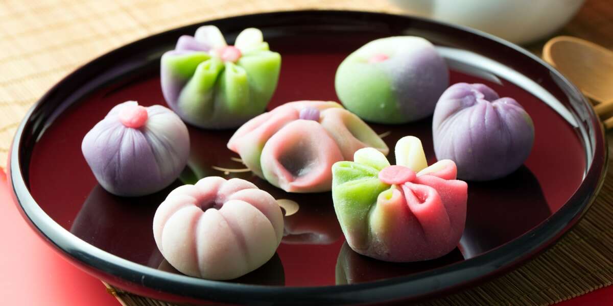 Japanese traditional confectionery cake wagashi served on plate