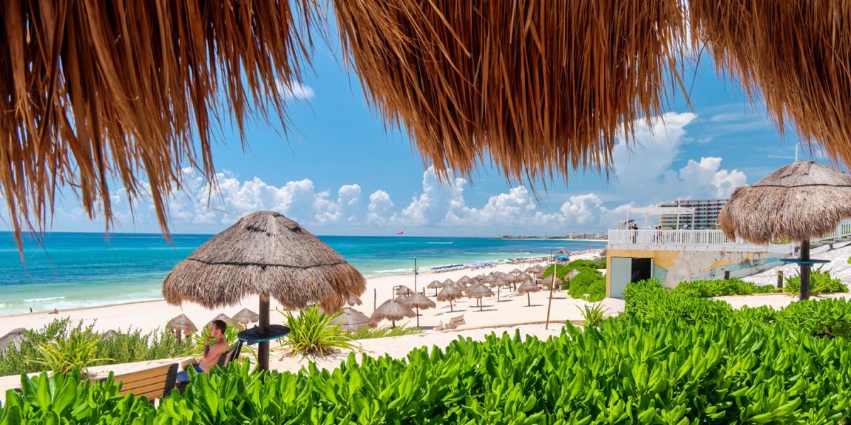 Caribbean beach and turquoise sea for a paradise landscape in Cancun, Playa delfines, Quintana Roo, Mexico