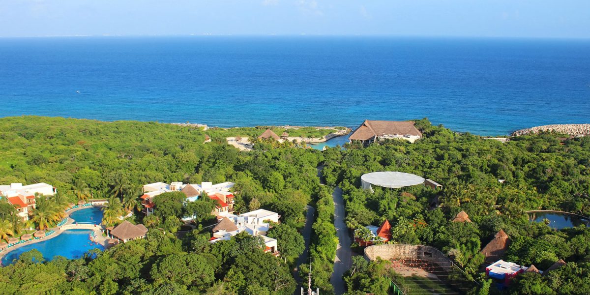 Top view from the Scenic tower in Xcaret park, mexican Riviera Maya, Quintana Roo, Yucatan, Mexico. The Scenic Tower is 262 ft tall and rotates slowly, so you can enjoy a 360° view of Mexico