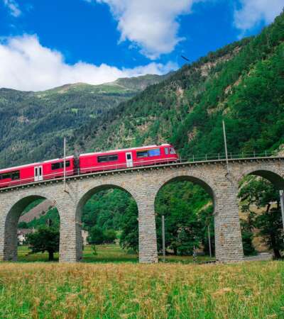 Eurail/Interrail Global Pass - Swiss mountain train Bernina Express Cross the bridge in the cir