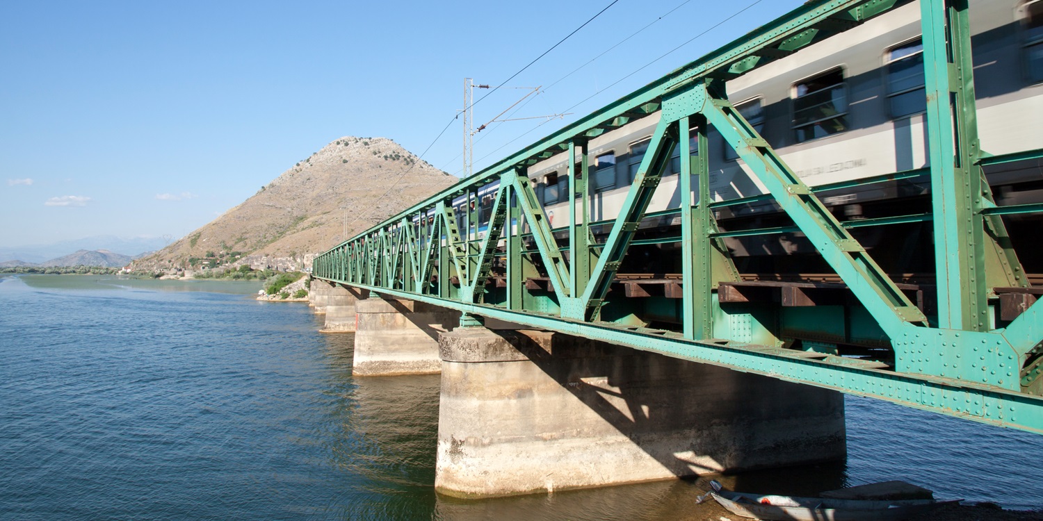 Belgrade to Bar train journey - Railway bridge on the Skadar lake, Montenegro