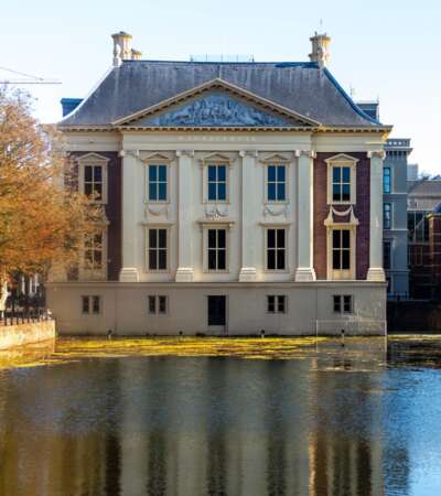 Cityscape of Den Haag (the Hague) with the historic Mauritshuis and House of Parliament, Netherlands