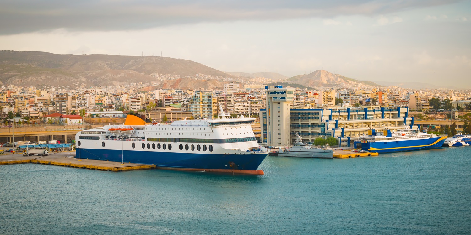 Ferry boat docked in port of Piraeus, Greece