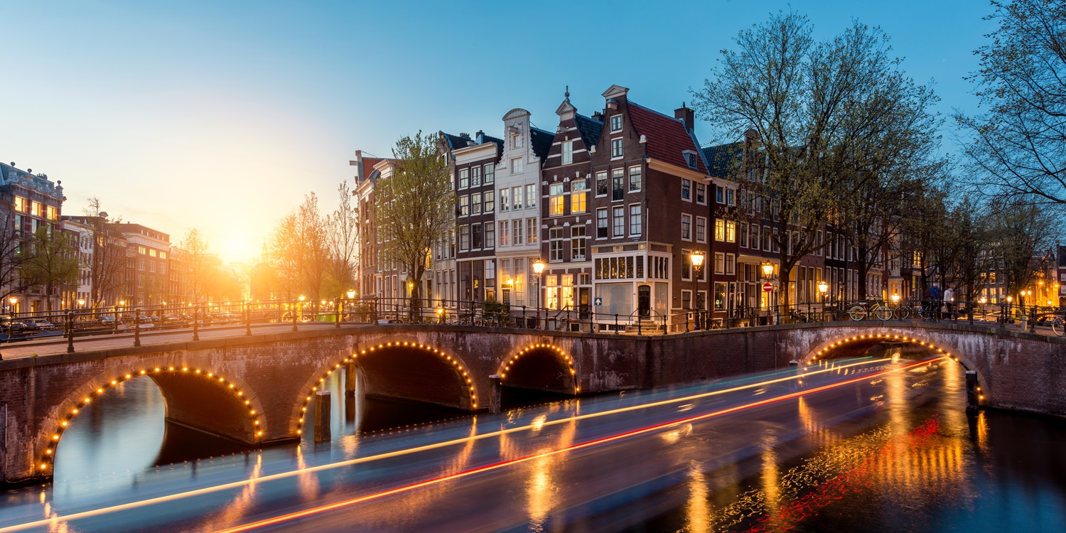 Canals of Amsterdam at night. Amsterdam is the capital and most populous city of the Netherlands