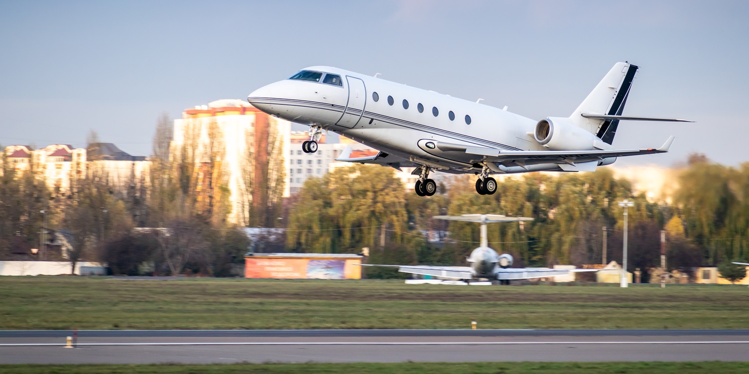 Business jet takeoff