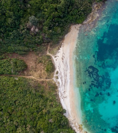 130 Greek villas - Corfu, aerial view of a white sandy beach