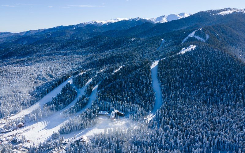Aerial winter view of Rila Mountain near of Borovets, Bulgaria